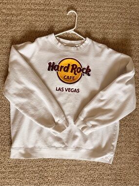 Hard Rock Cafe White Crewneck Sweatshirt with Yellow & Maroon Logo